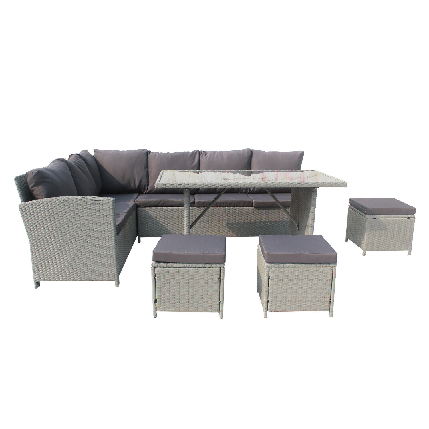 SFS019 Rattan Garden Furniture 9 Seater Corner Sofa Dining Table Outdoor  Set