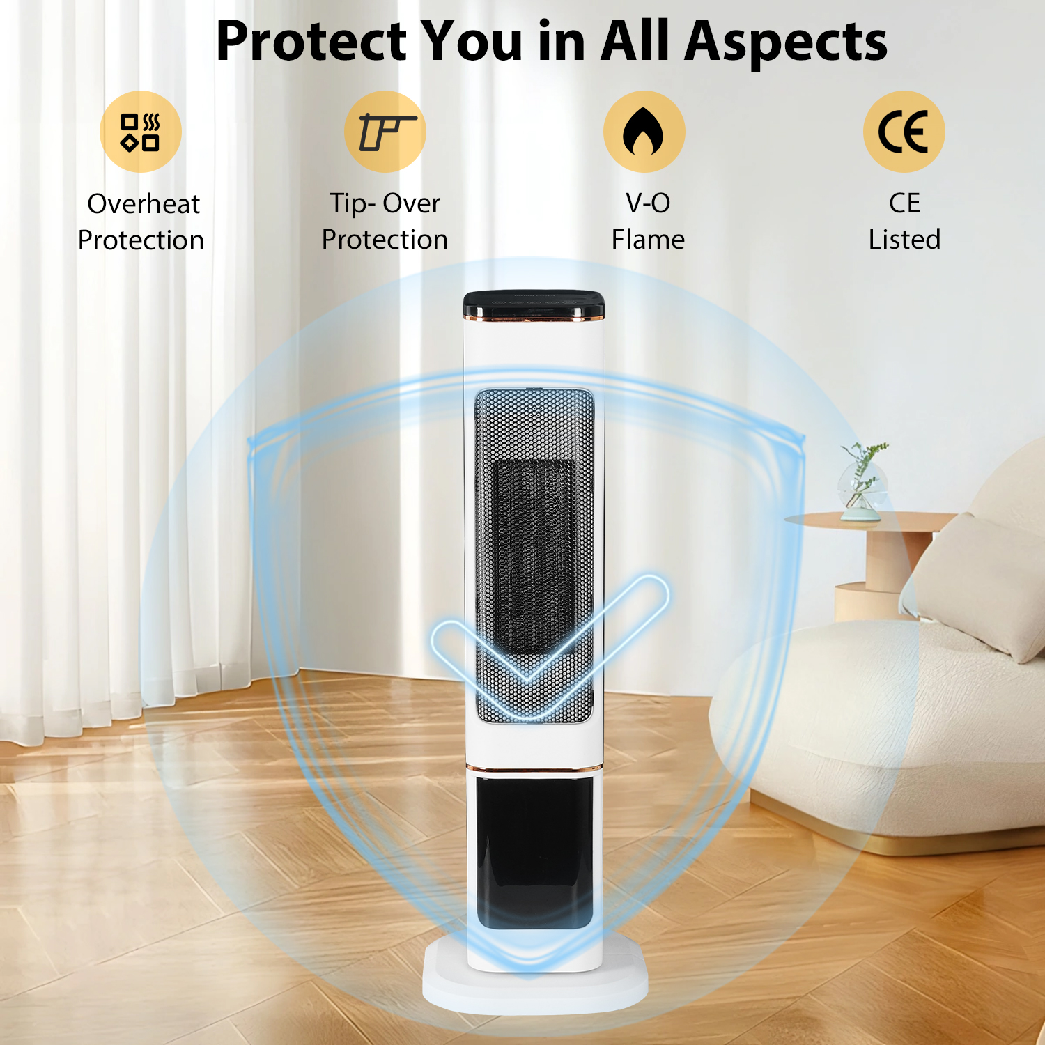 thumbnail image 2 of Emperial EM-SH-02 2000W PTC Ceramic Tower Heater – Oscillating, Remote Control, 24hr Timer, ECO Mode 2 of 4