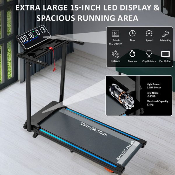 Drawable Treadmill Smart Foldable Treadmill 2.5HP, 12km/h Quiet Running Machine